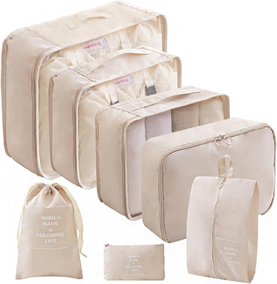 Set 7 cubos viaje transpirables para maletas familia