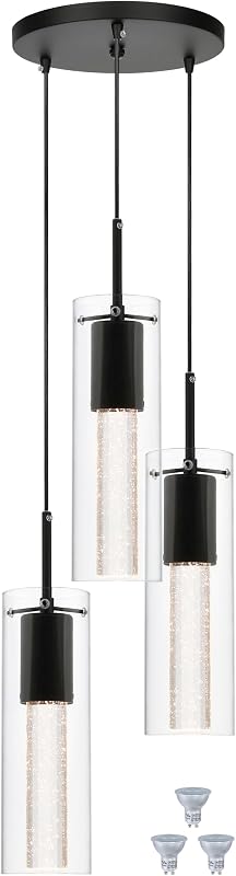 Lámpara colgante isla cocina 3 luces LED cristal burbuja