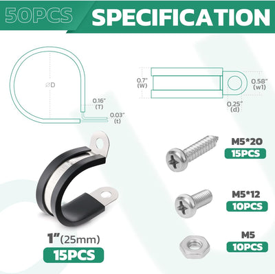 15 Pzas abrazaderas cable acero inox 1" aisladas