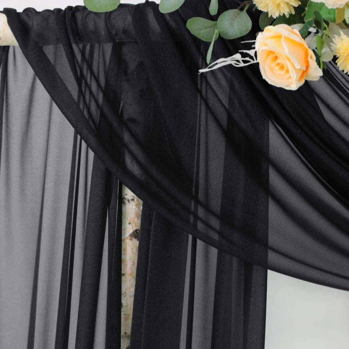 Cortina gótica transparente negra 29x20ft para bodas