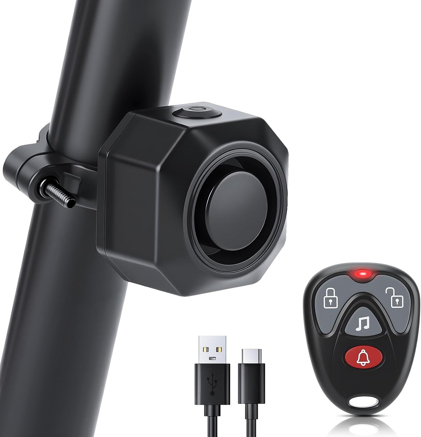 Alarma bicicleta 110 dB recargable con control remoto