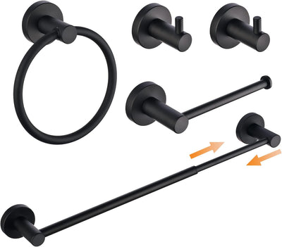 Set 5 Pzas Accesorios Baño Negro Mate Toallero 16-26pulg