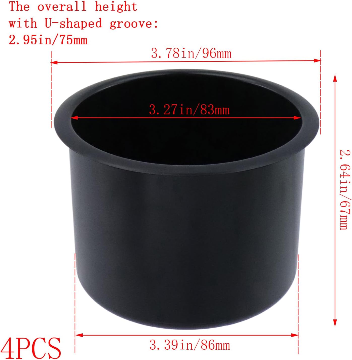 4 Pzas Soporte Vaso Plástico Negro para Asiento Automóvil
