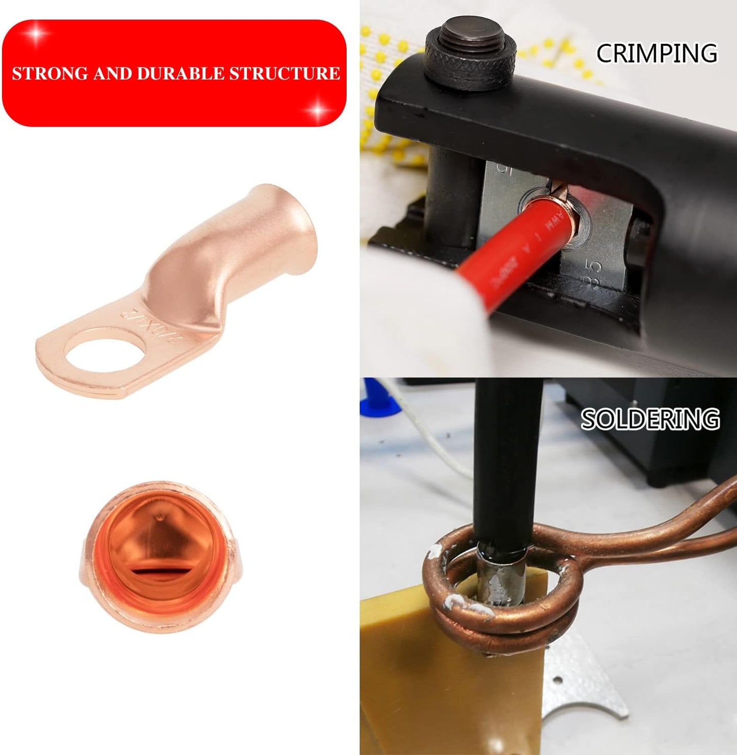 10 Terminales Anillo Tubular Cobre 2AWG 3/8pulg