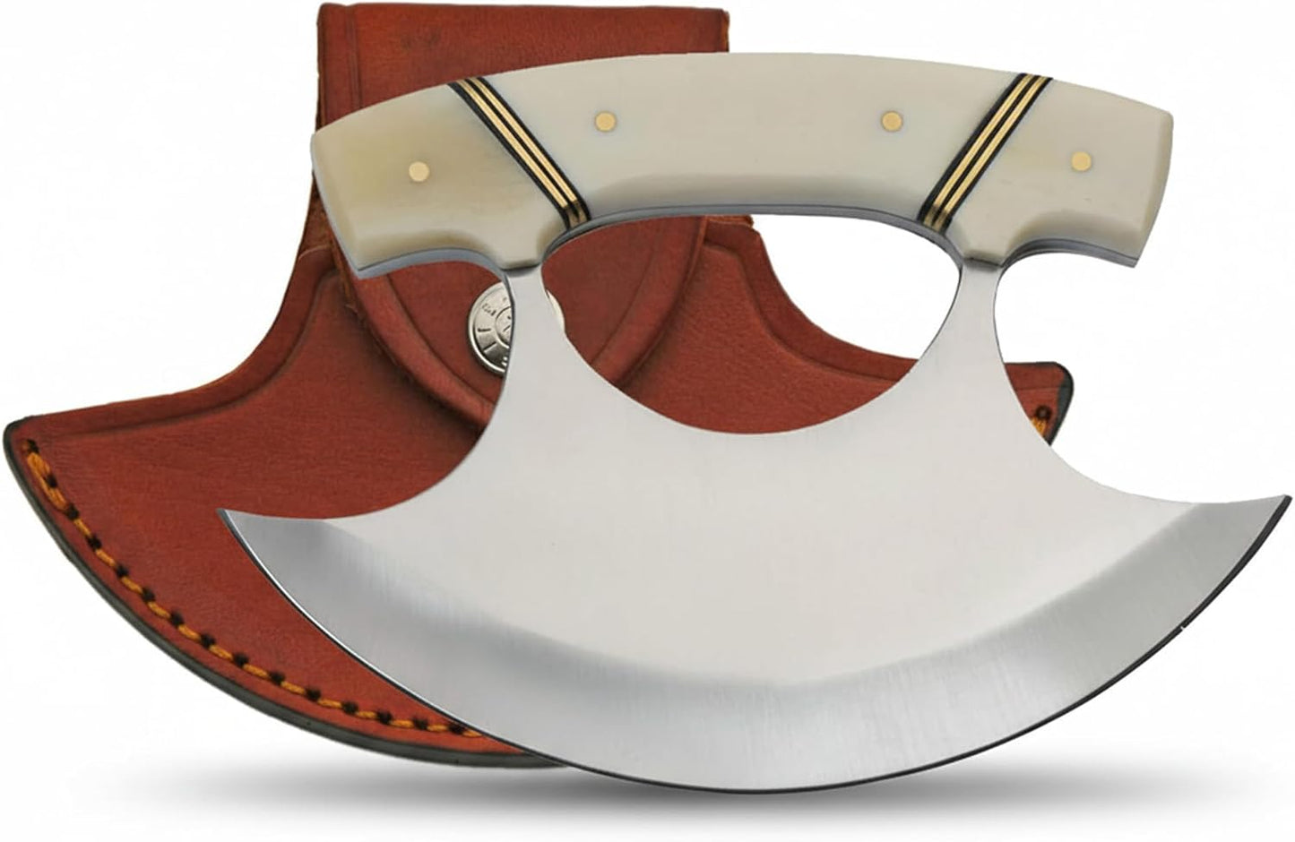 Cuchillo Ulu hoja creciente mango hueso 5.5pulg funda blanco