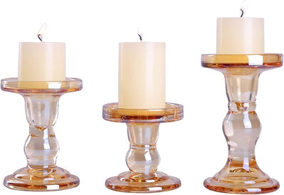 3 Candelabros Cristal Ámbar Centro Mesa Boda