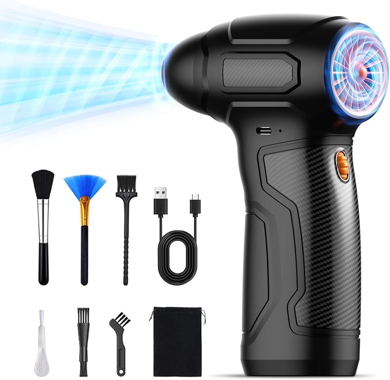 Plumero aire eléctrico 8000mAh con 6 cepillos naranja