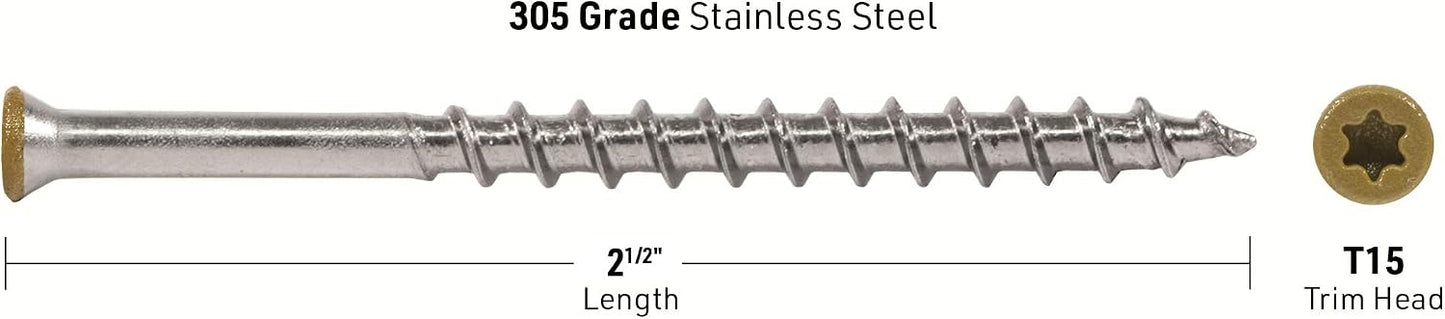 Tornillos cubierta acero inox #8x2-1/2 T15 50pies2 pack 100