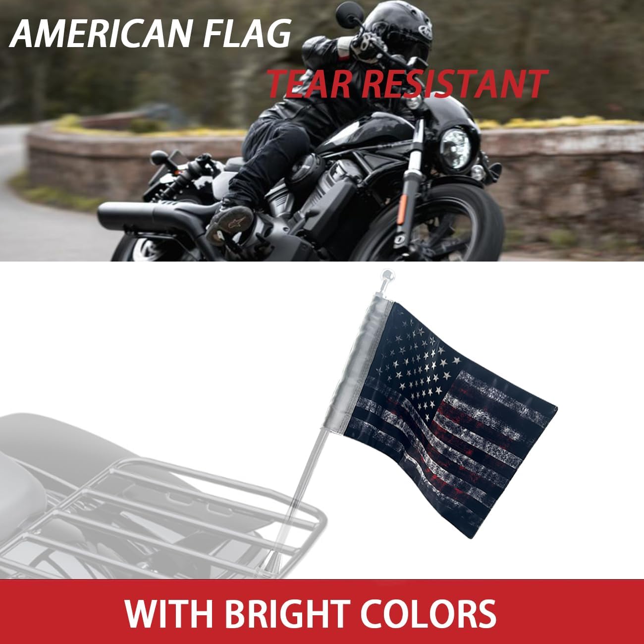 Bandera motocicleta EE.UU. 6x9" doble cara 3/8"