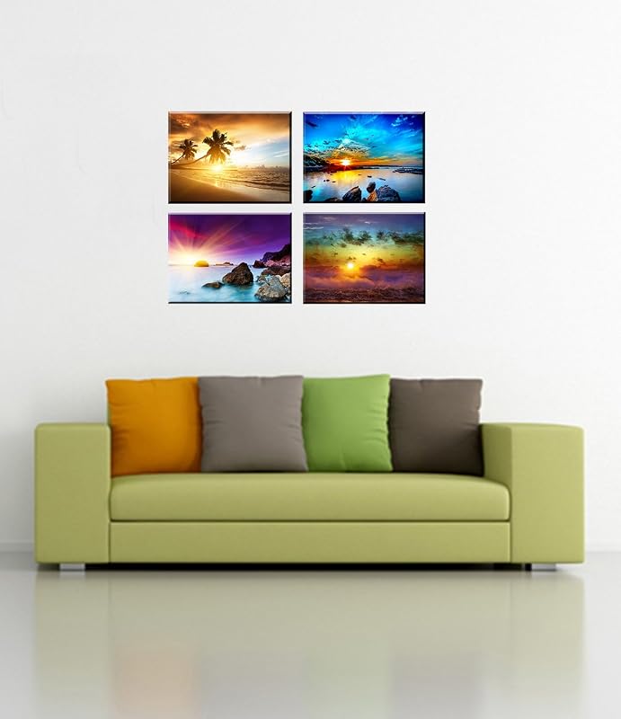 Decoración playa dormitorio arte mar puesta sol lienzo 4pzas