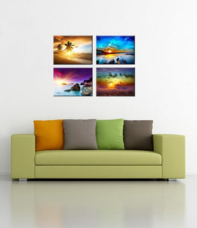 Decoración playa dormitorio arte mar puesta sol lienzo 4pzas