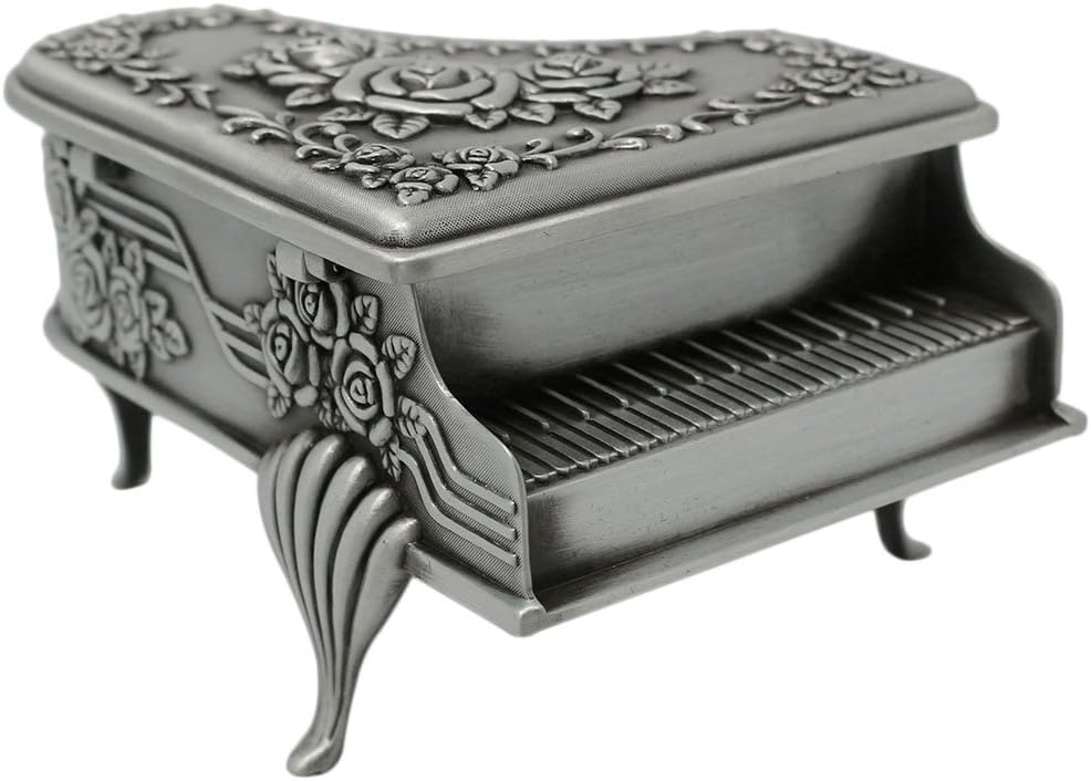 Joyero piano vintage con escultura rosa
