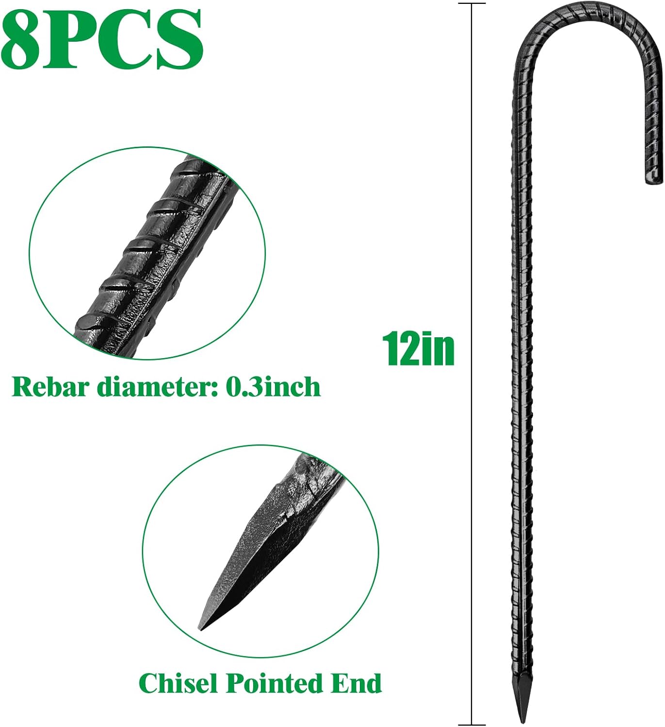 Set estacas metal J con gancho tienda toldo