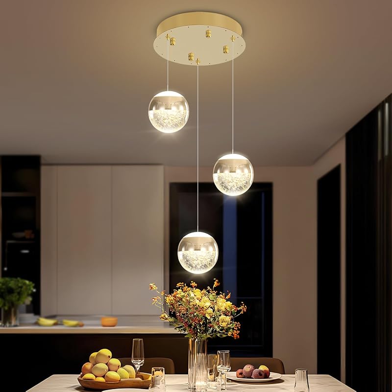 Lámpara colgante de cristal 3 luces isla cocina comedor