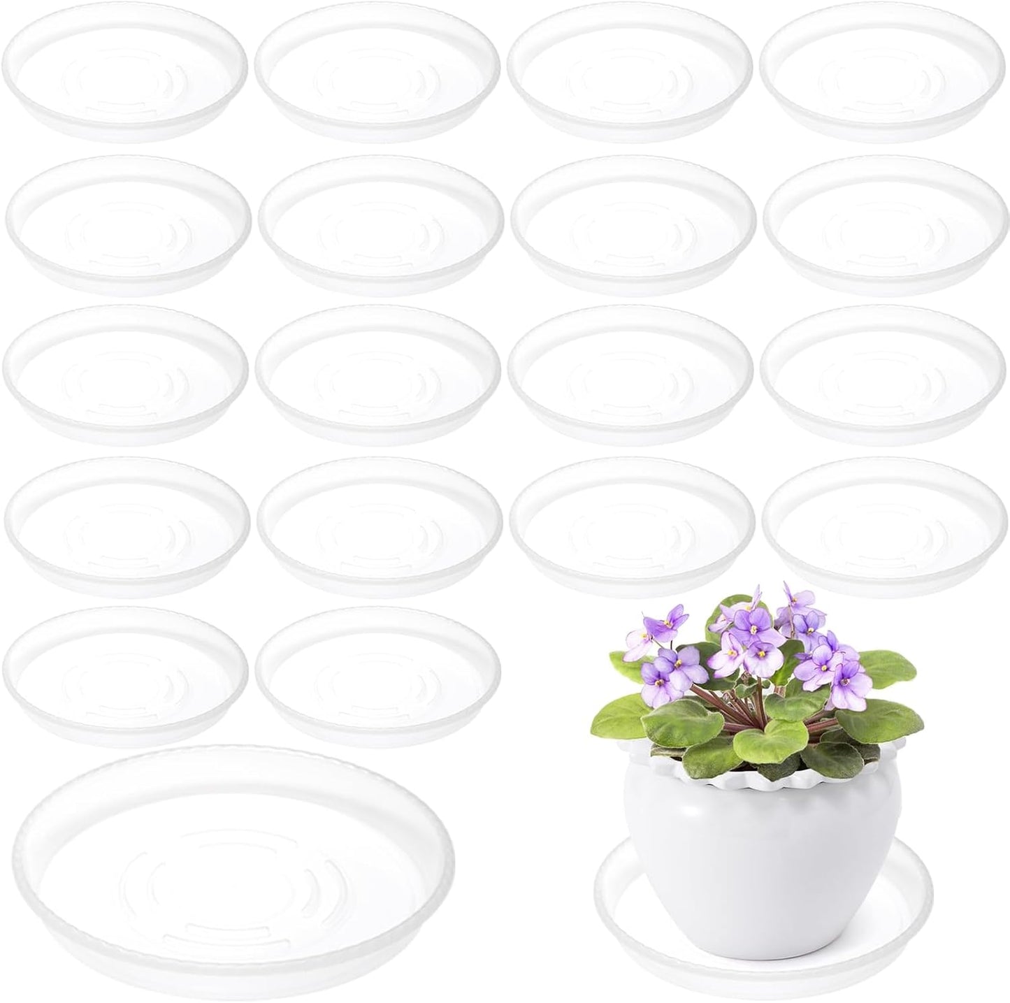 20 Platillos Plástico 10pulg para Macetas con Guante Blanco