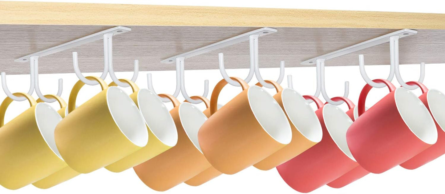 Estante rústico para tazas 12 ganchos blanco set 3