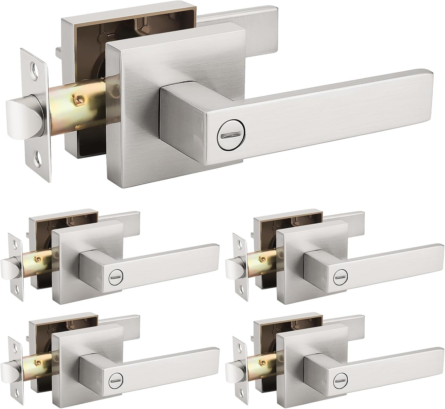 5 Pzas Manijas Puerta Cuadrada Níquel Cepillado