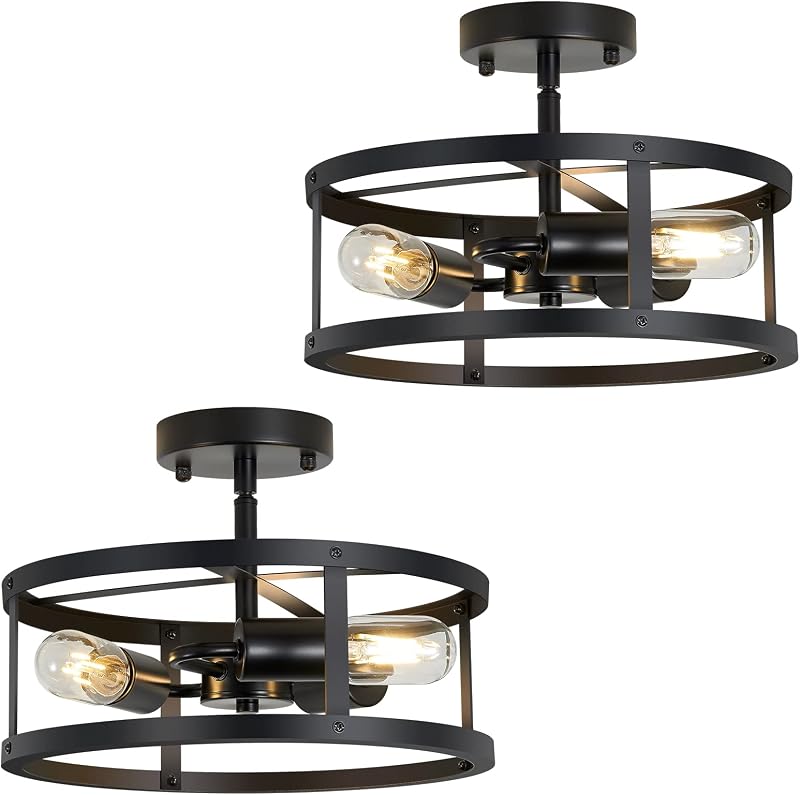 Lámpara techo 3 luces negro pasillo cocina granja pack 2