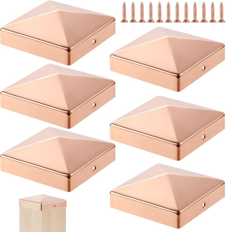 6 Tapas Poste Cobre 3.5x3.5" para Valla Metal Cedro