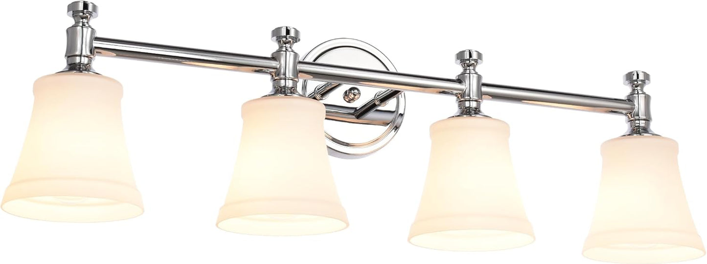 Lámpara tocad. baño 4 luces cromado pantalla vidrio opalino