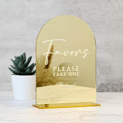 Letrero acrílico boda espejo dorado 5x7pulg caligrafía moderna