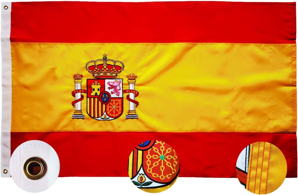 Bandera España 3x5ft bordada doble costura resistente