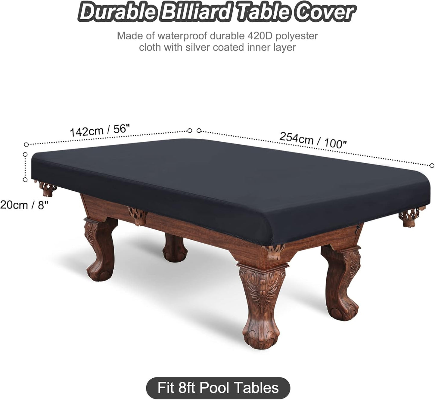 Funda mesa billar 8ft impermeable poliéster 420d color negro