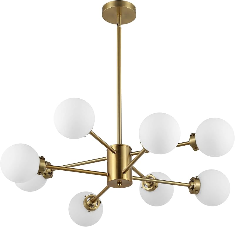 Candil Sputnik 8 luces vidrio opalino blanco techo