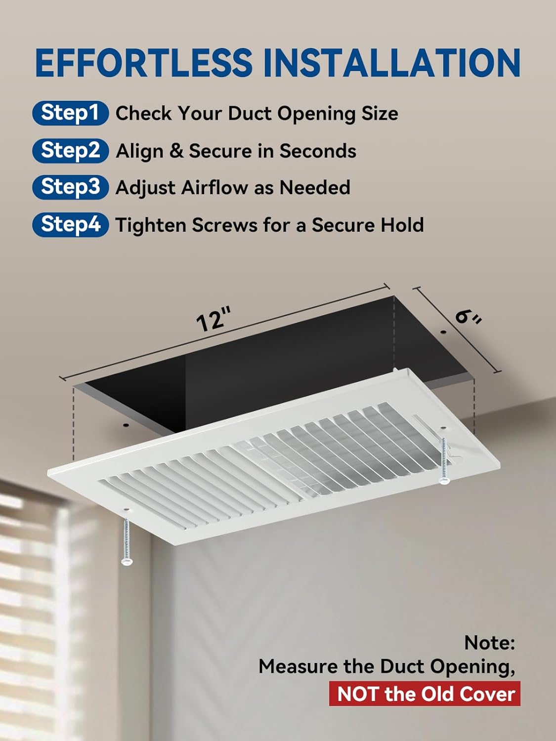 Cubierta ventilación pared techo 12x6pulg ajustable bidireccional
