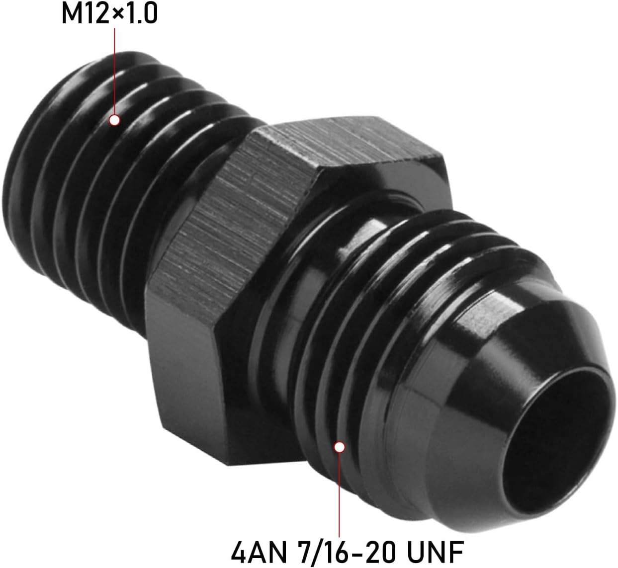 Adaptador combustible aluminio negro M12x1.0 a 4AN macho