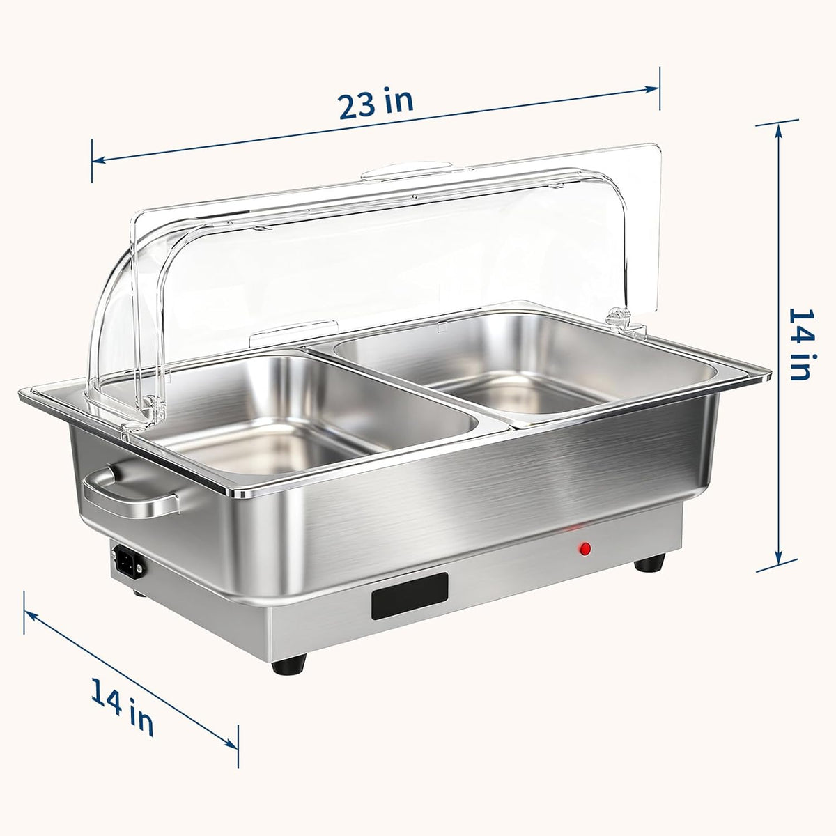 Set Chafer 9QT Acero Inox con Tapa Transparente Control Temperatura