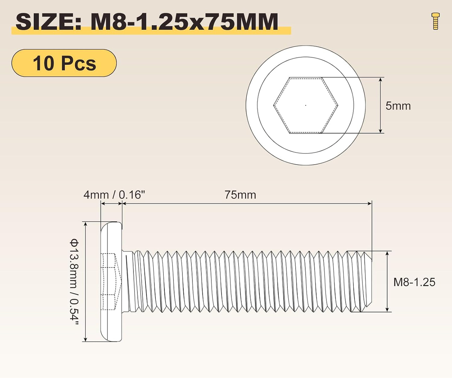 Tornillos acero inox M8x75 hex interior 10pzas muebles