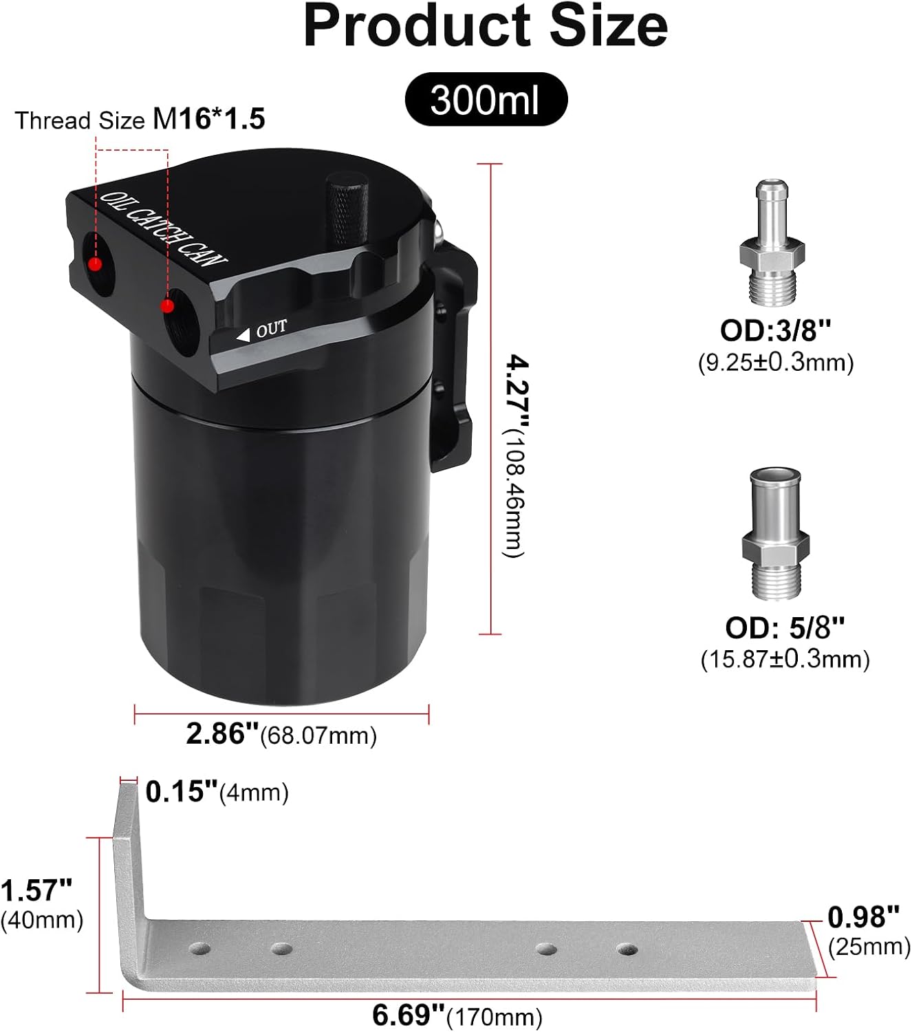 Kit separador aceite aire 300ml aluminio negro con manguera
