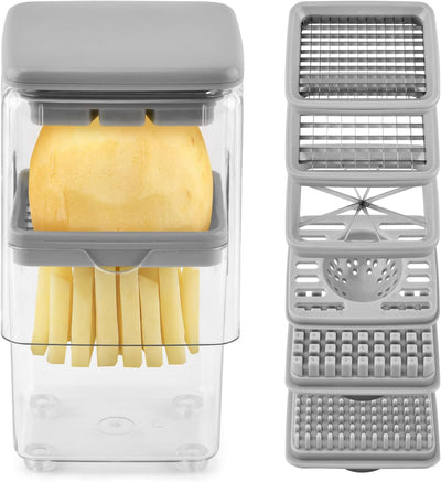 Cortador de papas fritas 4 en 1 manual con 3 cuchillas y molde de jugo