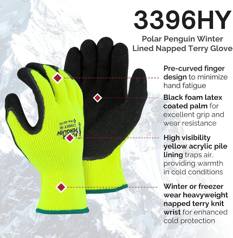 Guante terry invierno palma látex 12uds Hiviz amarillo