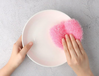 Set 4 paños cocina acrílicos corazón 2 rosa 2 azul