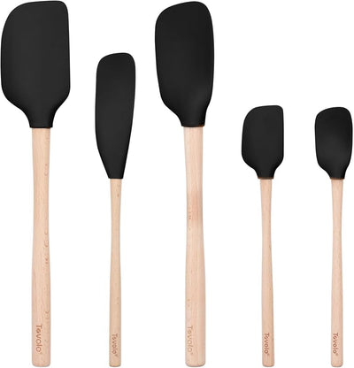 Set 5 espátulas silicona mango madera cocina negras