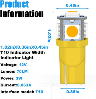 2 Pzas Bombillas LED 194 T10 6000K Amarillo 12V para Cúpula Puerta