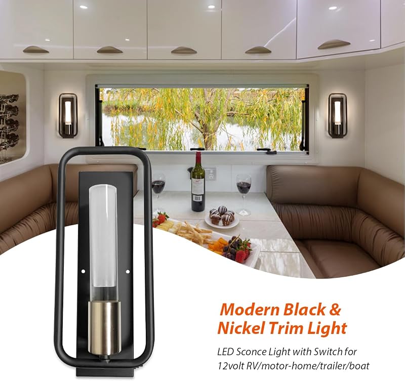 Aplique LED pared comedor casa rodante 12V 3500K negro mate