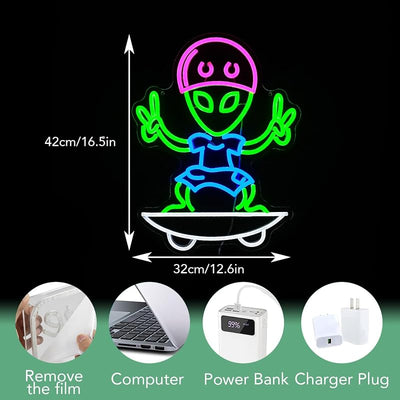 Letrero neón alienígenas patinaje USB para sala set