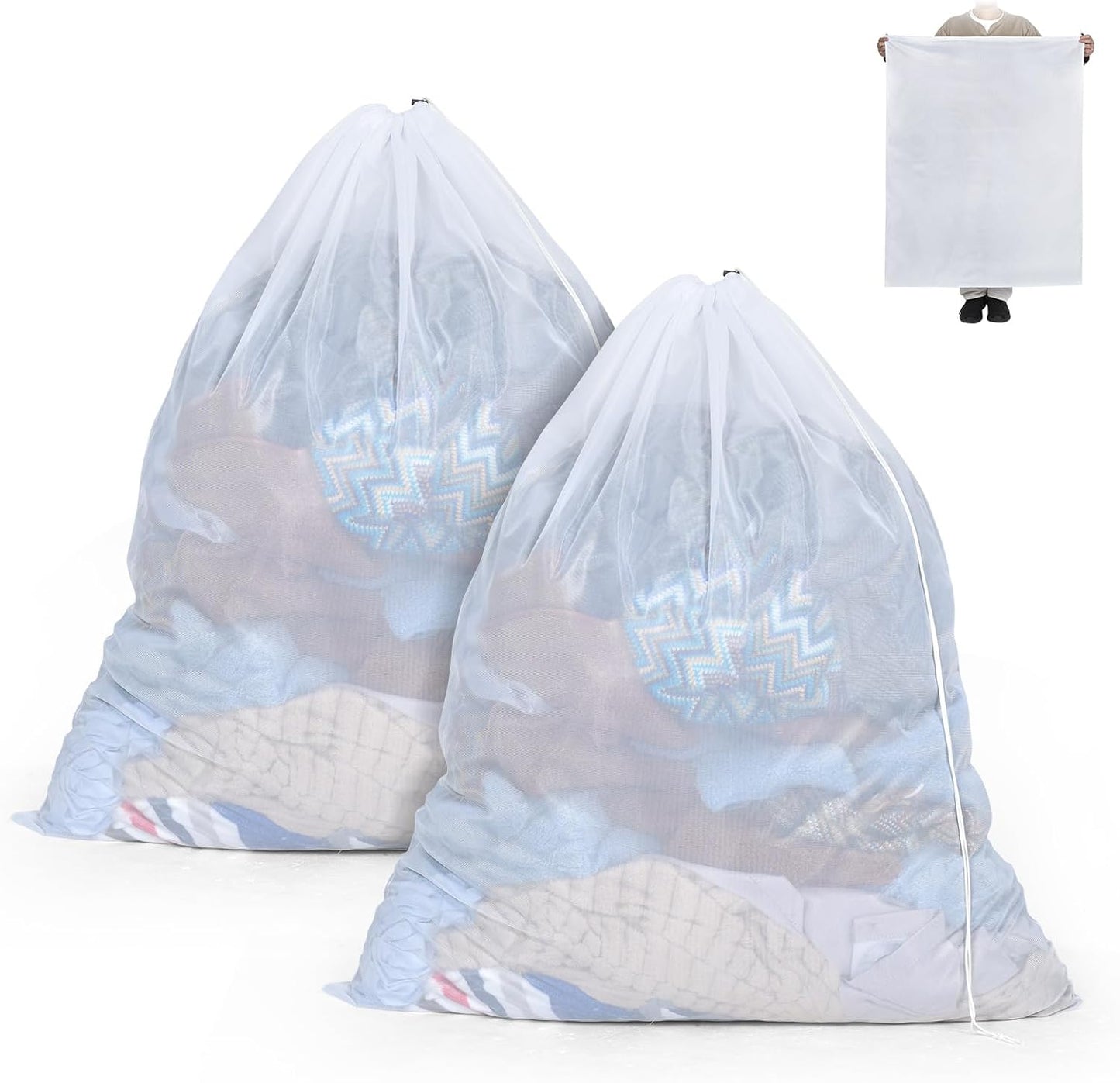 Bolsa lavandería malla extragrande 36x43" con cordón set 2