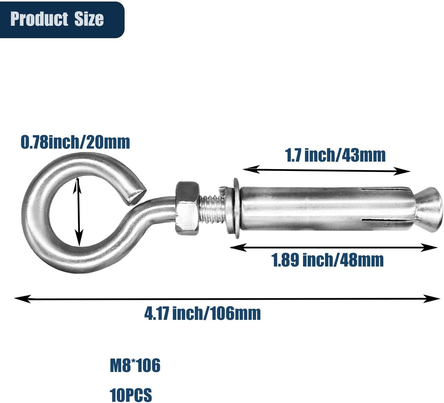 Ojales hombro 5/16x4-3/16 acero inox 304 para hormigón set 10