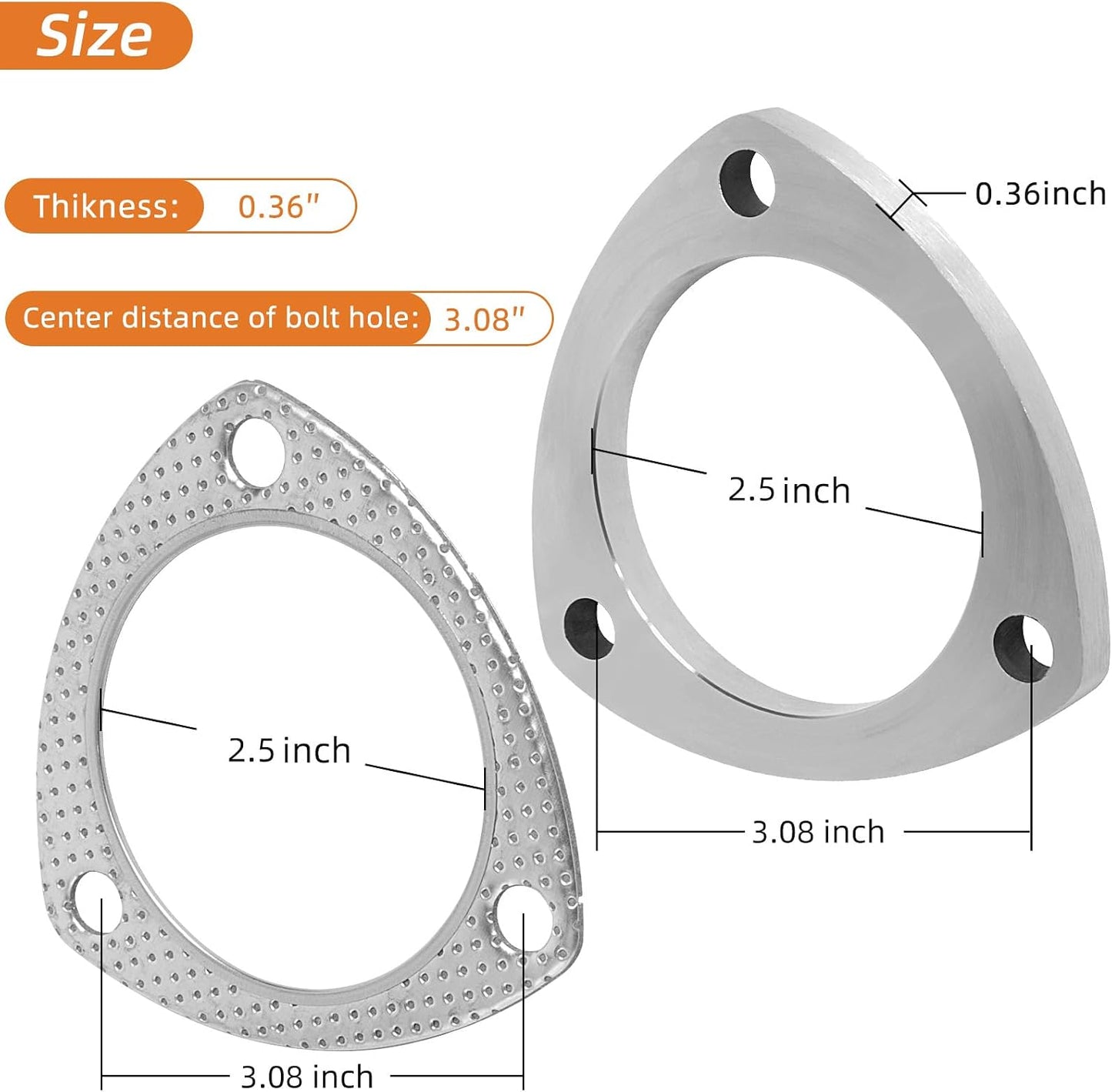 Kit brida escape 2.5" acero inox con junta y pernos