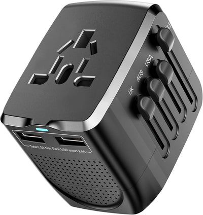 Adaptador viaje con convertidor 100v-240v 2 USB para 200 países