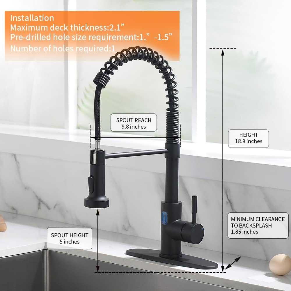 Grifo cocina sin contacto rociador desplegable luz LED negro