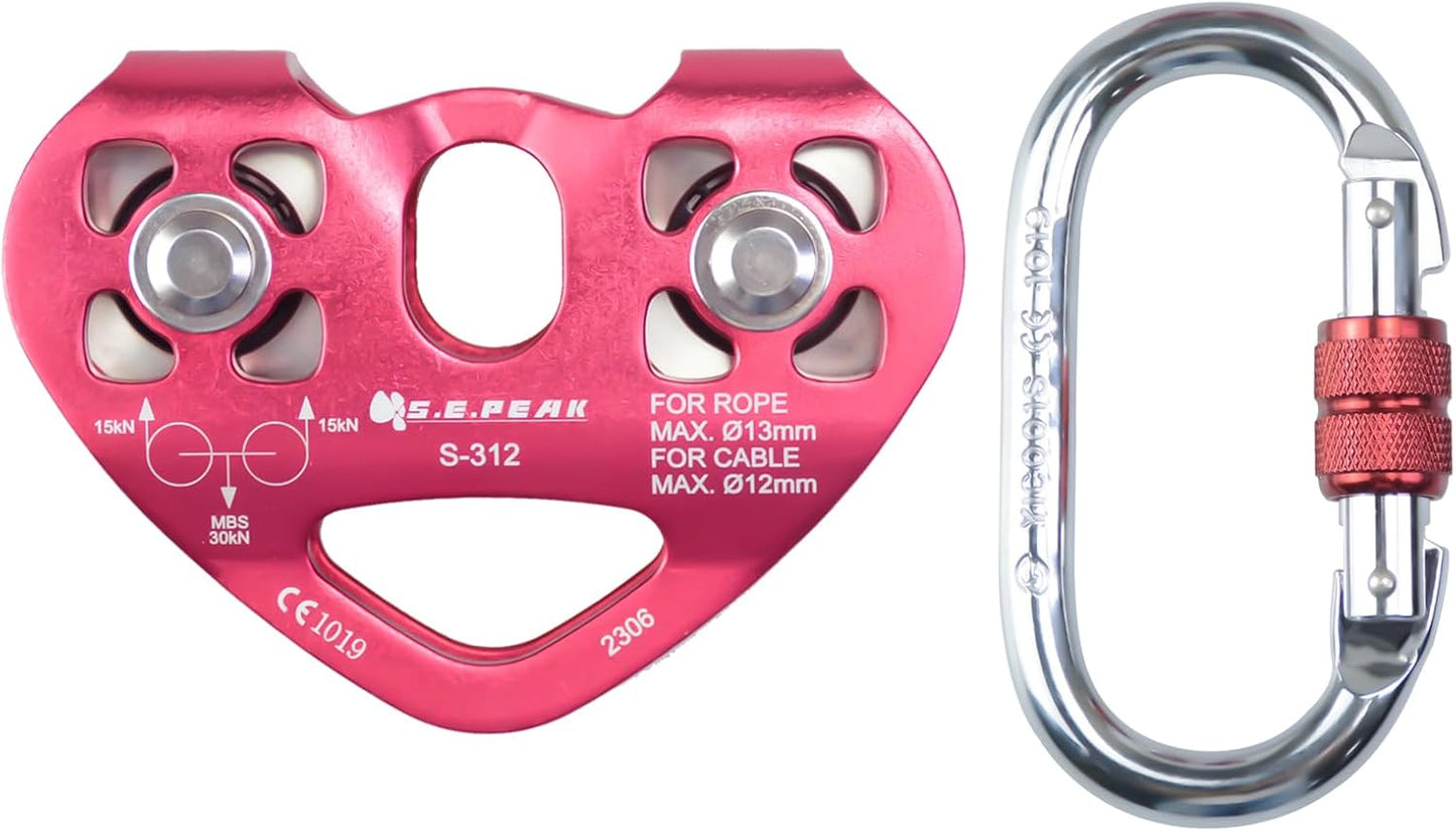 Polea doble tándem 30kN con clip acero 25kN para tirolesa