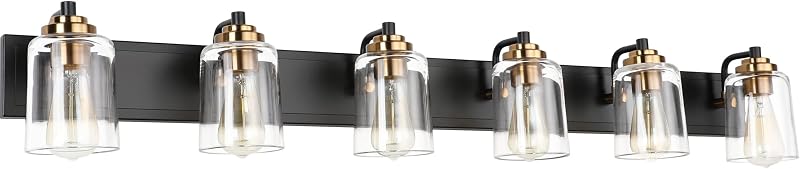 Lámpara tocador baño 6 luces negro latón vidrio vintage