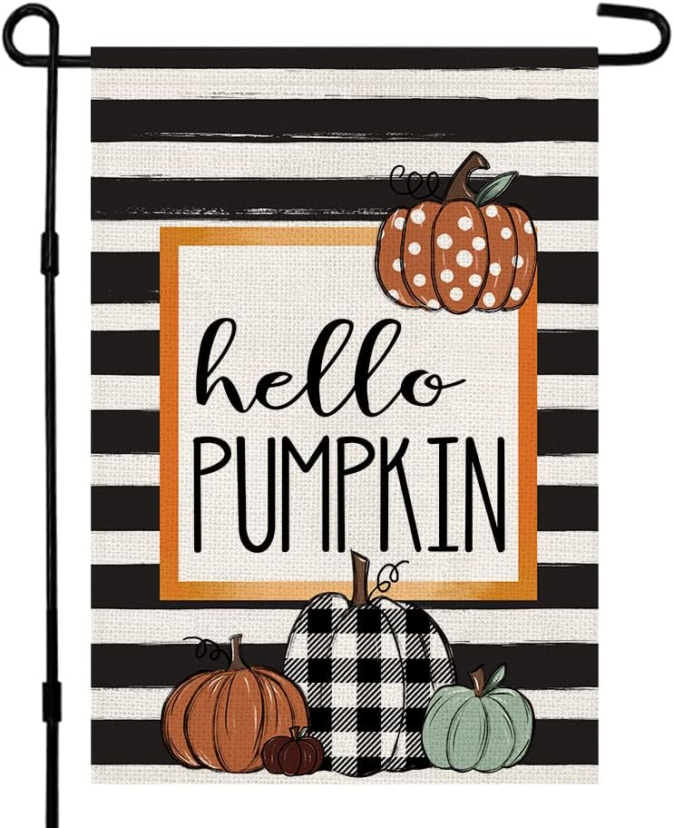 Bandera jardín otoño 12x18pulg doble cara Hello Pumpkin
