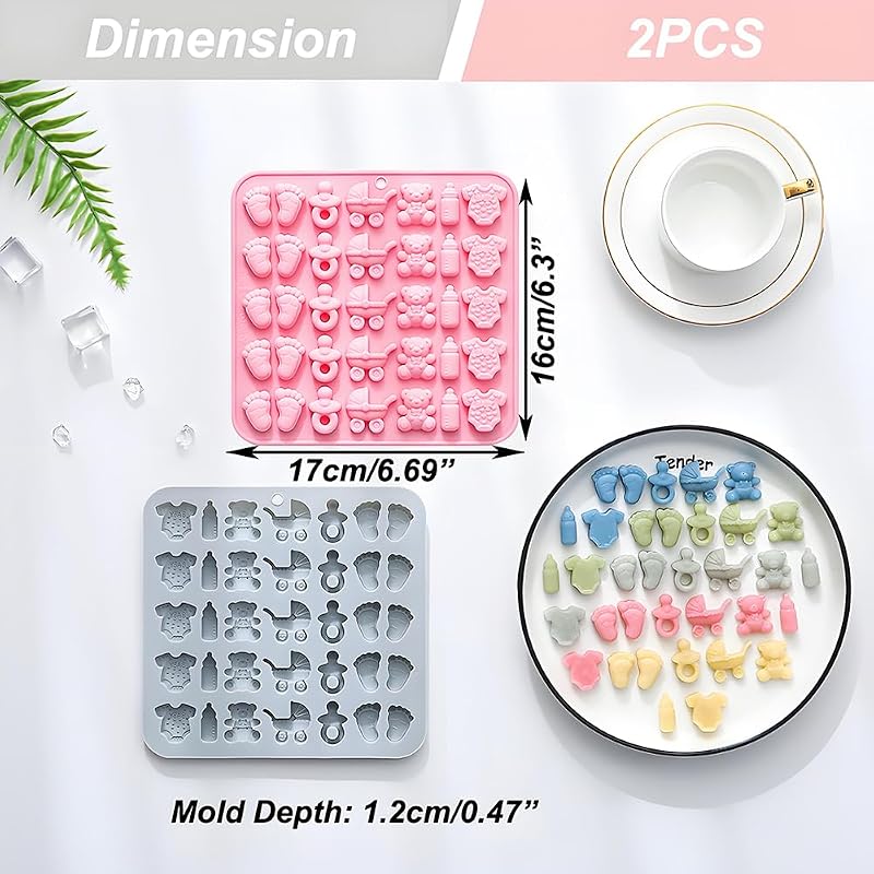 2 Moldes Silicona Baby Shower 35 Cavidades Oso Tamaño Bocado