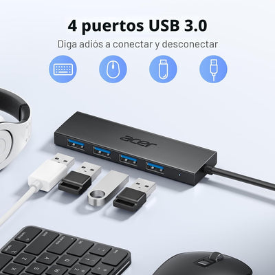 Hub USB 3.0 4 puertos con USB C para portátil Windows Linux